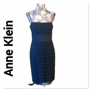 ANNE KLEIN Black Tiered Spaghetti Strap Dress 8 HOCO LBD